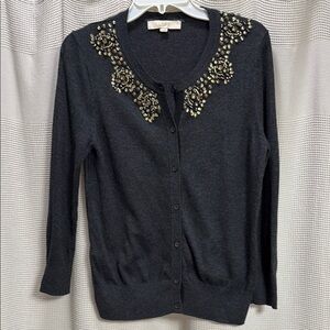LOFT Black Cardigan with Gold Embellishments